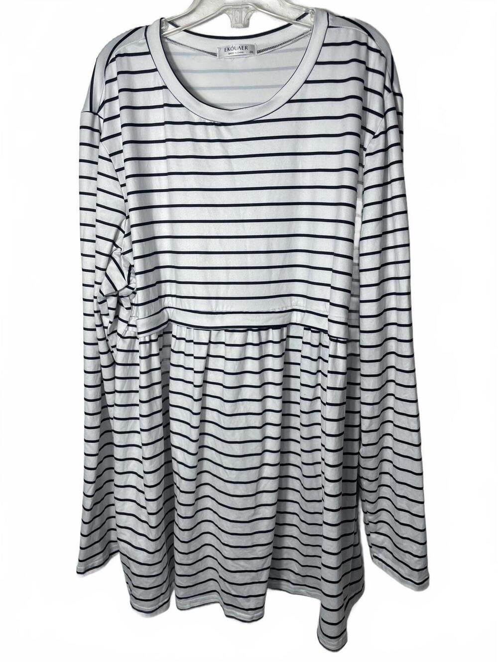Blouse Top Womens Size 2XL Black White Striped Whimsy Natutical Casual Lounge